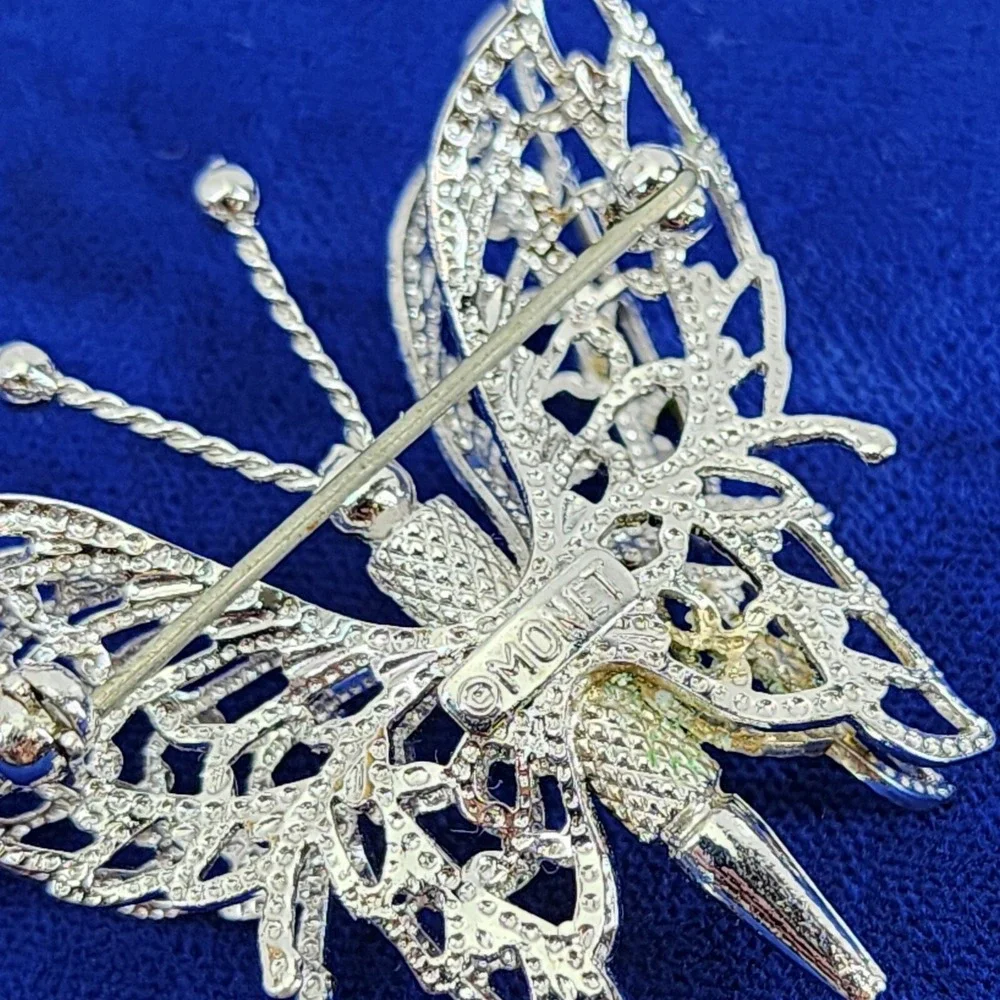 Monet Butterfly Brooch Pin Silver Tone Vintage Jewelry